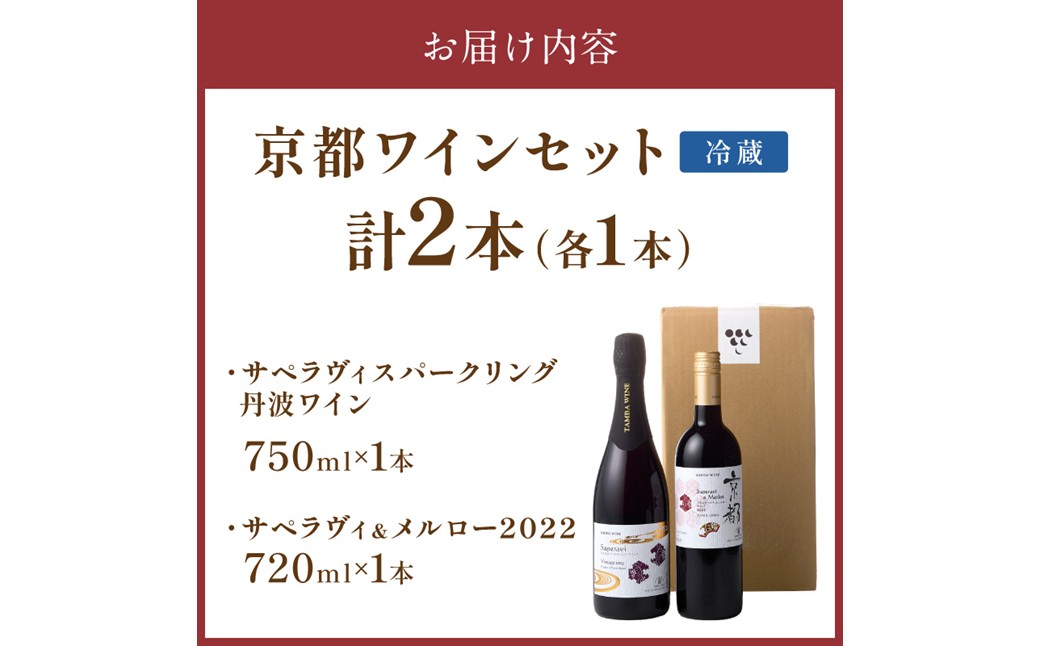 【丹波ワイン】京都ワイン（赤）サペラヴィ＆メルロー2022（720ml）・スパークリング (750ml） 2本セット