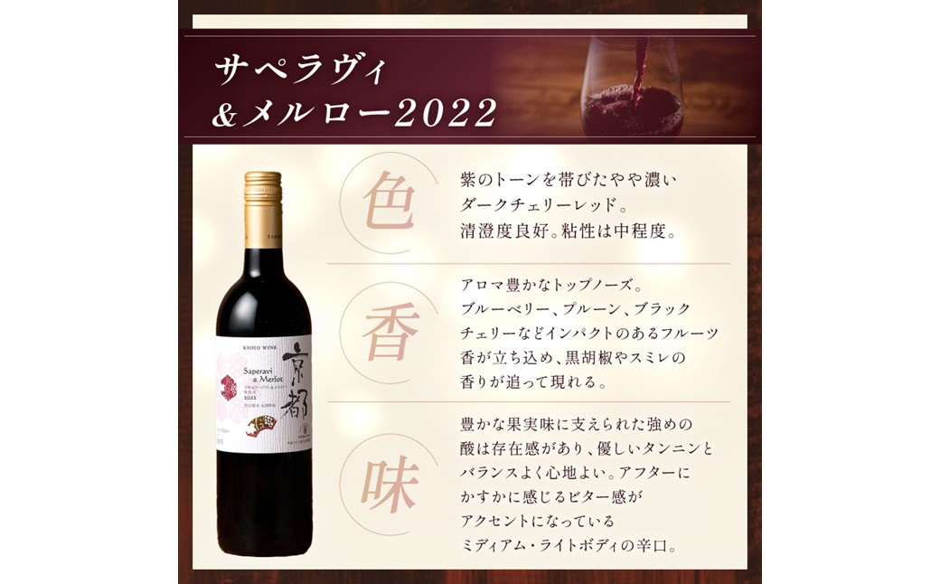 【丹波ワイン】京都ワイン（赤）サペラヴィ＆メルロー2022（720ml）・スパークリング (750ml） 2本セット