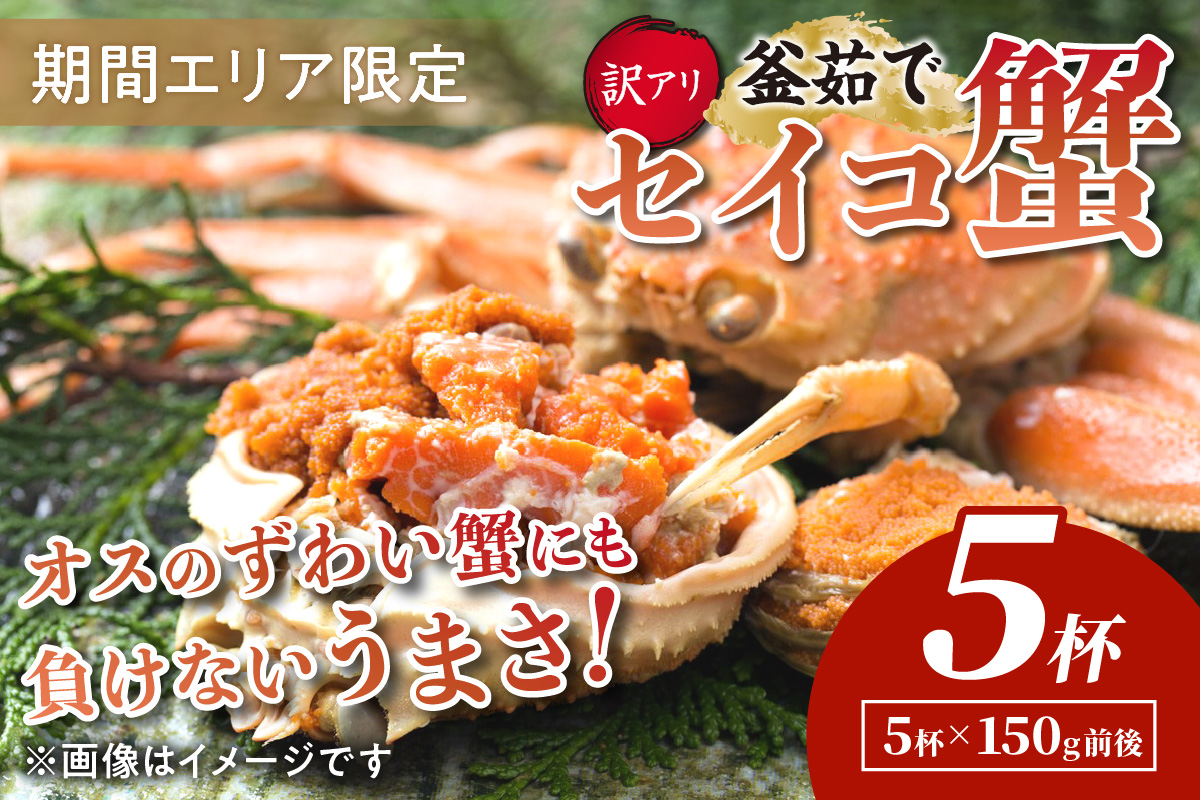 【期間エリア限定！訳あり】厳選！絶品！ 釜茹で セイコ蟹5杯 魚介 魚貝類 訳あり せいこがに ズワイガニ 濃厚 ふるさと納税 カニ わけあり 訳有り ワケアリ