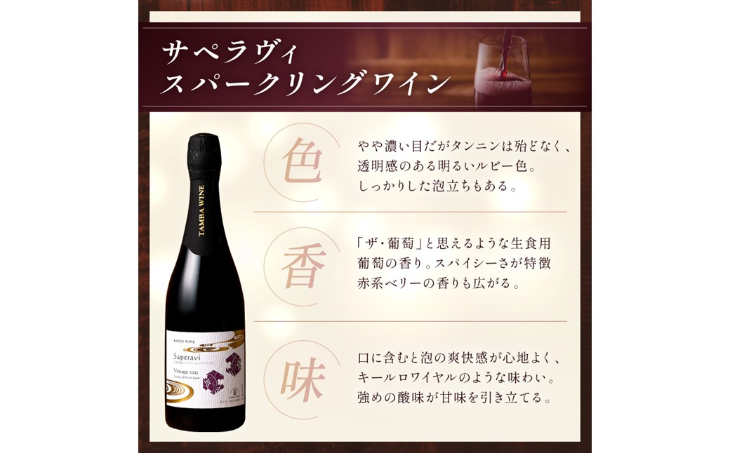 【丹波ワイン】京都ワイン（赤）サペラヴィ＆メルロー2022（720ml）・スパークリング (750ml） 2本セット