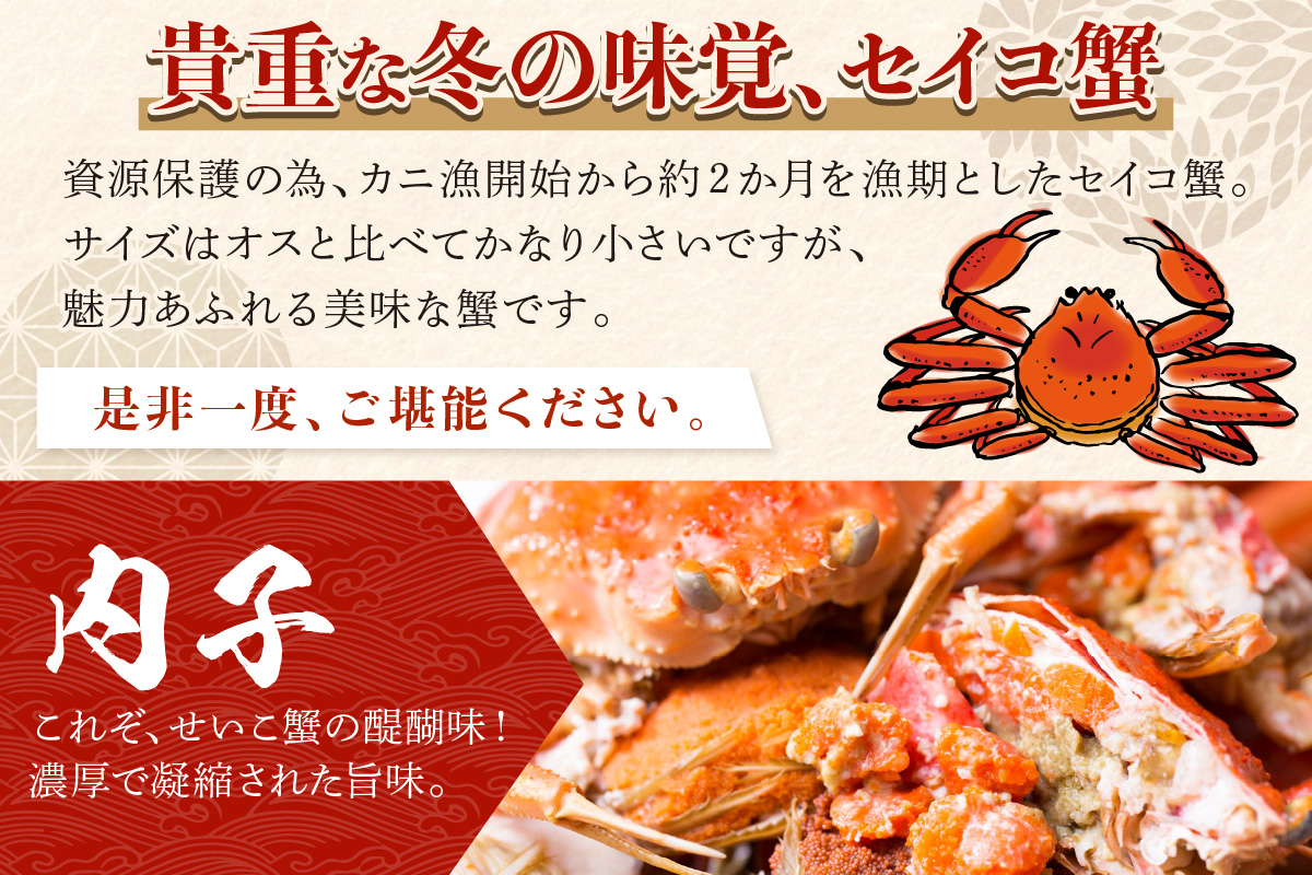 【期間エリア限定！】厳選！絶品！ 釜茹で セイコ蟹3杯 海鮮 かに カニ 蟹 セイコ蟹 セコガニ せこ蟹 ズワイガニ ズワイ蟹 コッペ ボイル 海産物 魚介類 ふるさと納税 カニ ふるさと納税 セイコガニ