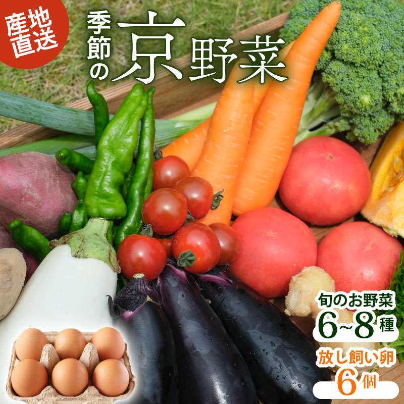 【産地直送】旬のお野菜詰め合わせ 京野菜セット 6 ～ 8種類 平飼い卵 6個付き