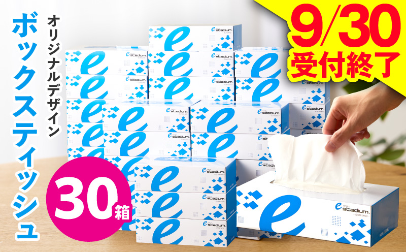 【9/30受付終了】ボックスティッシュ 30箱【生活用品 雑貨 日用品 必需品 紙 常備品 まとめ買い 備蓄 防災 ティッシュペーパー てぃっしゅ ティッシュ eスポーツ応援 泉佐野市オリジナル】
