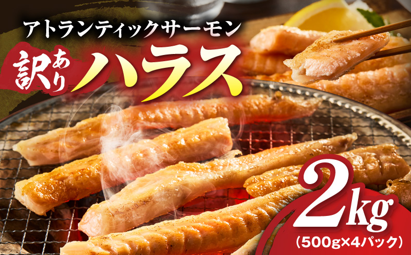 【訳あり】アトランティックサーモン ハラス 2kg 【500g×4P ノルウェー 大トロ 腹身 上質 冷凍】