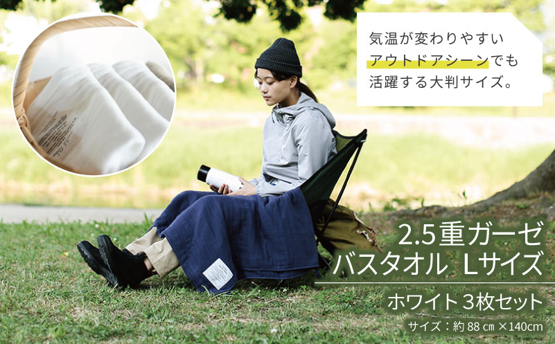 高島屋選定品】SHINTO TOWEL 2.5重ガーゼ バスタオル Lセット ホワイト