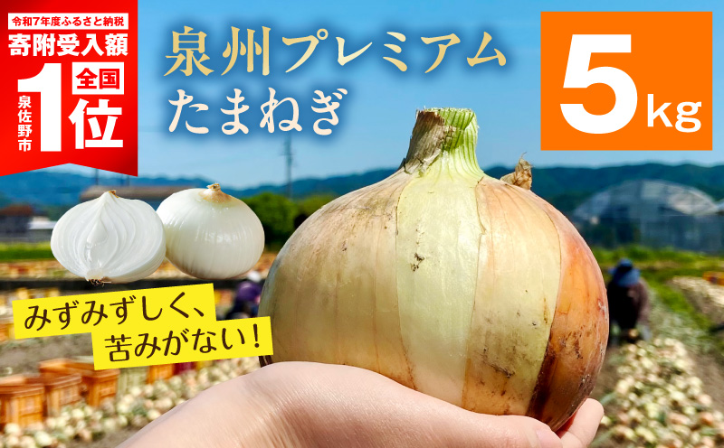【8/20 受付終了】プレミアムたまねぎ 5kg【泉州 玉ねぎ タマネギ 玉葱 甘い 野菜 国産 オニオン サラダ カレー バーベキュー】