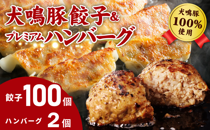犬鳴豚餃子 100個 ハンバーグ 2個 セット【国産 豚肉 ぶたにく 犬鳴ポーク 焼くだけ 人気 総菜 冷凍】