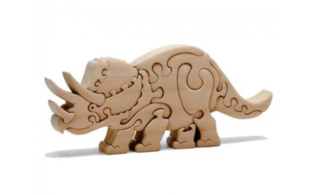 【ギフト用】木工パズル　トリケラトプス 積み木 積木 つみき 木のおもちゃ 動物つみき バランス ごっこ遊び おもちゃ 木製玩具 知育玩具 男の子 女の子 子供 子ども 国産 安心 安全 出産祝い お祝い 贈り物 日本製 無塗装 ナチュラル 職人 手作り ギフト プレゼント 送料無料