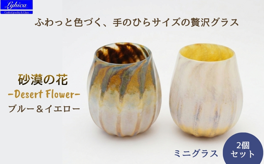 グラス 砂漠の花−Desert Flower イエロー＆ブルー | ガラス コップ タンブラー お猪口 ぐい呑み 冷酒 ワイン 日本酒 炭酸水 陶器調 手作り 手作りガラス 吹きガラス チューリップ型 ビール ハイボール 普段使い 小ぶり 軽い 軽量 ハンドメイド 食器 グラス ビールグラス 家飲み 晩酌 一輪挿し 花瓶 インテリア 日常使い ギフト プレゼント 贈り物 おしゃれ 河内長野