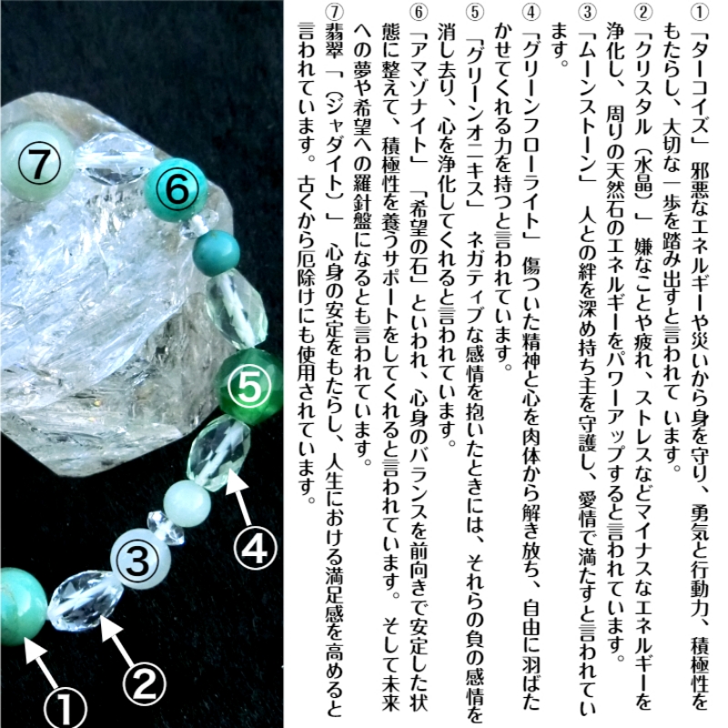 オリジナルブレスレット「厄除け・七色石（輝）」【007B-165】
