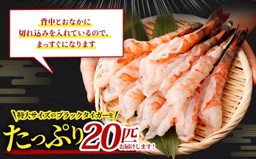 超特大 ブラックタイガー 殻なし 20匹 ビッグサイズ （約13cm～約17cm） 【入金確認後14営業日以内に発送】 えび エビ 海老 むきえび むきエビ 剥きえび 剥き海老 海老フライ エビフライ