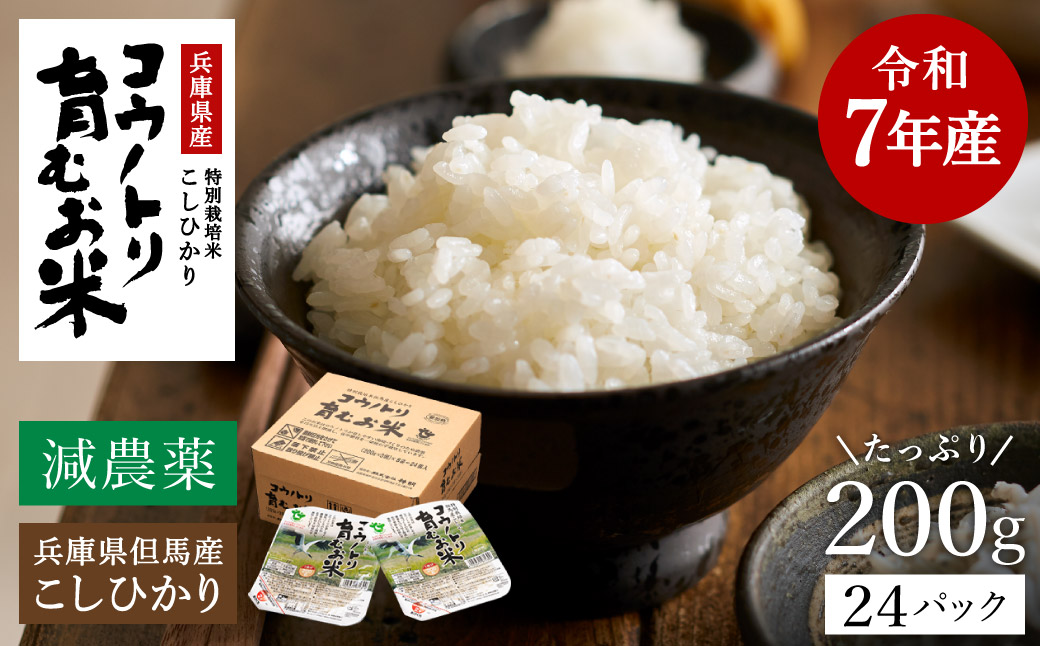 減農薬 令和7年産 パックライス 200g 24食 / 特別栽培米 パックご飯 コウノトリ育むお米 米 コシヒカリ お米 ごはん レンチン ご飯 白米 非常食 長期保存 備蓄 電子レンジ ライス ご飯パック