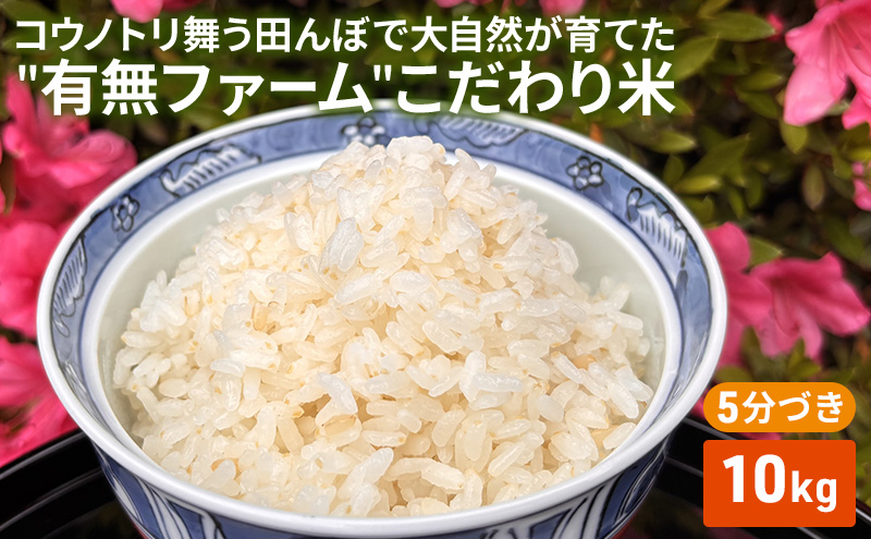 米 コウノトリ舞う田んぼで大自然が育てた"有無ファーム"こだわり米 5分づき 10kg お米 栽培期間中農薬・化学肥料不使用