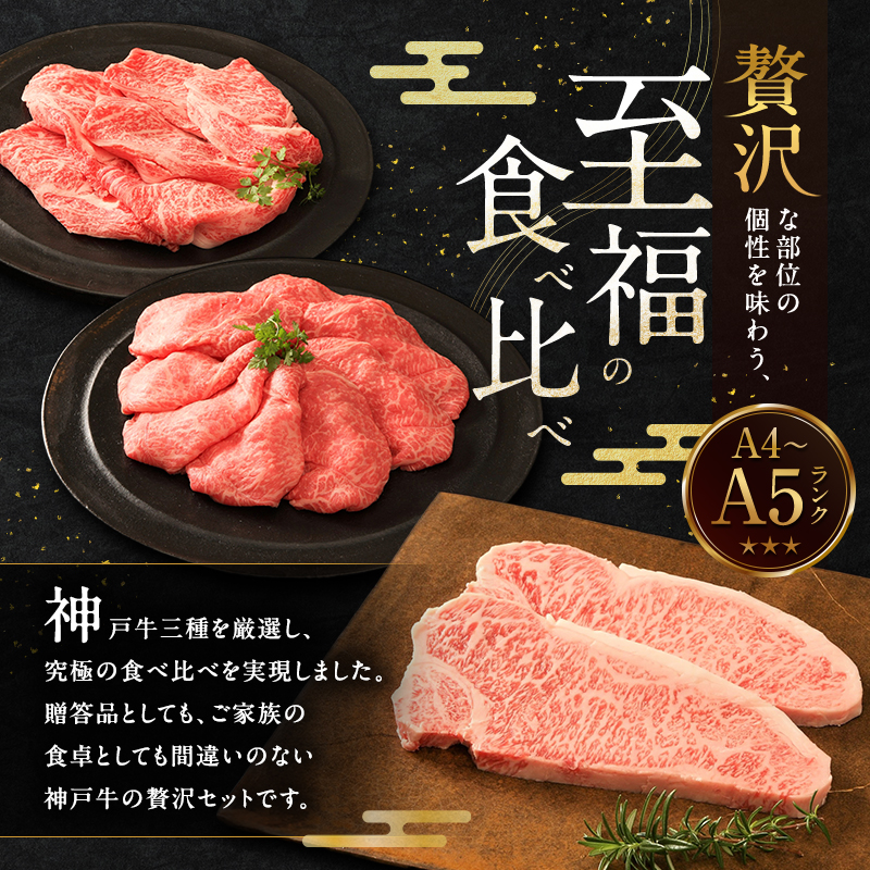 神戸牛 贅沢セットB 計700g ローススライス モモスライス サーロインステーキ ステーキ肉 すき焼き 肉 すきやき しゃぶしゃぶ 肉 牛肉 赤身 和牛 お肉 霜降り 黒毛和牛 冷凍 神戸ビーフ