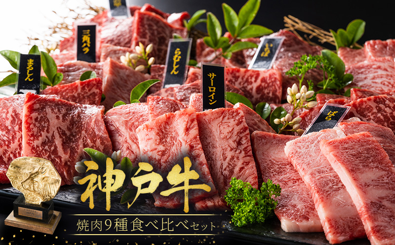 神戸牛 牛肉 焼肉 食べ比べ 9種 計720g 80g×9 ゆず山椒付き セット まるしん ひうち 亀の甲 ばら 三角バラ サーロイン いちぼ らむしん 内もも 詰め合わせ 牛肉 牛 お肉 肉 ブランド牛 和牛 神戸ビーフ 但馬牛 ステーキ肉 国産 冷凍 BBQ