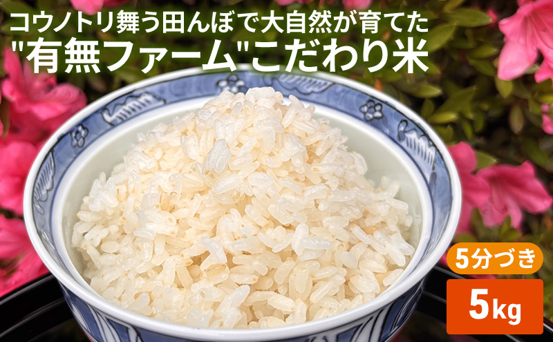 米 コウノトリ舞う田んぼで大自然が育てた"有無ファーム"こだわり米 5分づき 5kg お米 栽培期間中農薬・化学肥料不使用