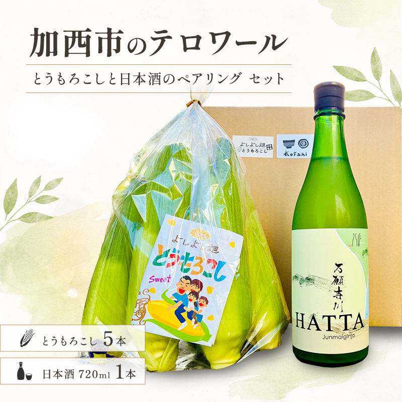 加西市のテロワール 日本酒 とうもろこし ペアリング セット 兵庫県 加西市 万願寺川 HATTA 720ml 1本 ＆ よしよし畑 とうもろこし 5本 コタニ酒店 セレクト