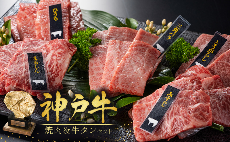 神戸牛 焼肉セット 3種 バラ モモ 牛タン セット 計500g 焼き肉 牛肉 和牛 焼肉 キャンプ BBQ アウトドア バーベキュー 黒毛和牛 お肉 冷凍 小分け 神戸ビーフ