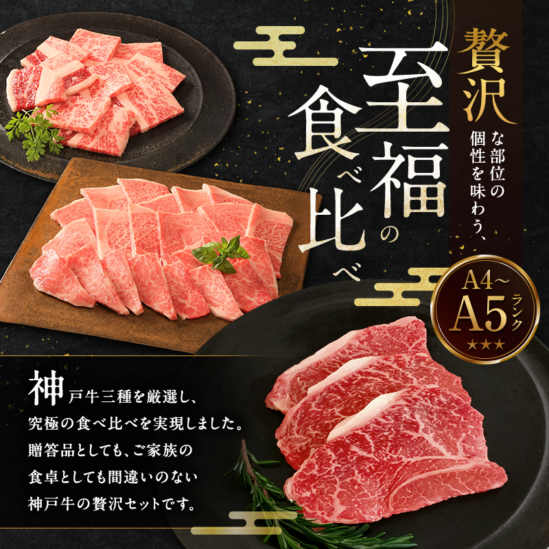 神戸牛 贅沢セットC 計850g 焼肉用ロース バラ モモステーキ ステーキ肉 ステーキ 焼き肉 ロース 焼肉 セット 牛肉 和牛 お肉 黒毛和牛 冷凍 神戸ビーフ