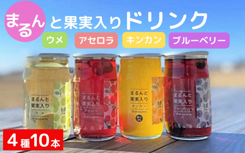 まるんと果実入りドリンク４種10本セット / 田辺市 ドリンク ジュース 果実ドリンク 梅ドリンク きんかんドリンク アセロラドリンク ブルーベリードリンク 梅 きんかん アセロラ ブルーベリー 和歌山県産 沖縄県産 ジュースセット【asr001】