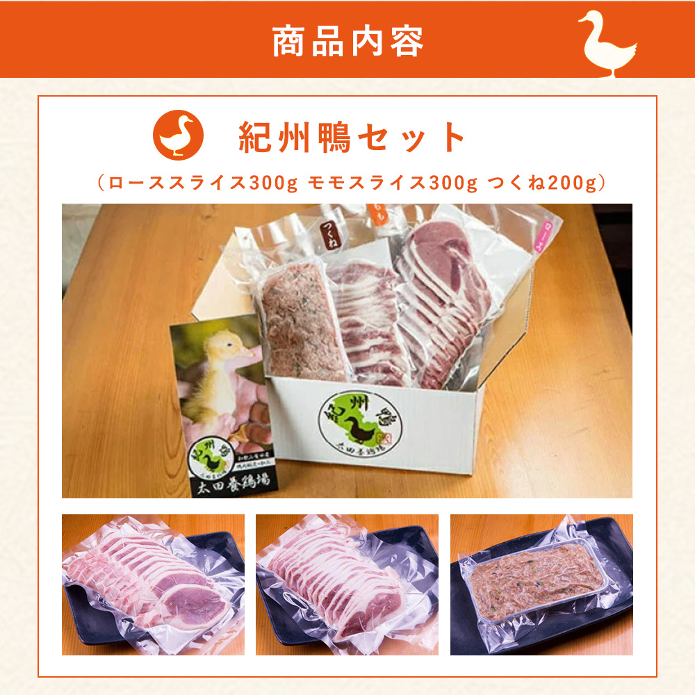 紀州鴨セット（ローススライス300g モモスライス300g つくね200g）※到着希望日（時期）指定不可_AK6006n