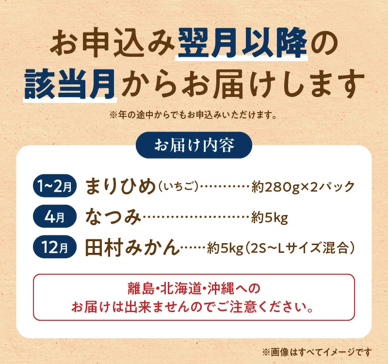 【定期便 全3回】紀州和歌山産旬のフルーツ定期便（田村みかん、いちご、なつみ）_G60-T76