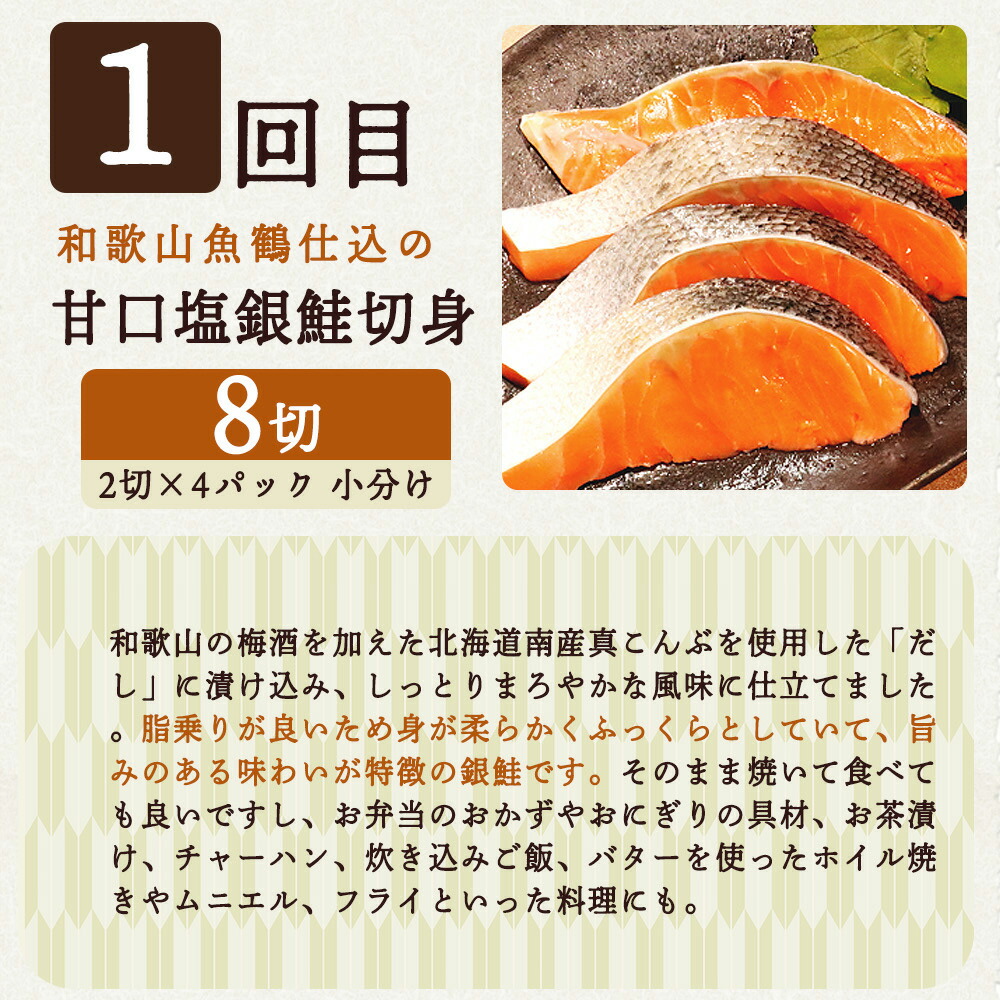 【定期便 全4回】魚鶴商店が選ぶ人気お魚H(銀鮭切身・サバフィレ・魚切身・海鮮漬)_G60-T39