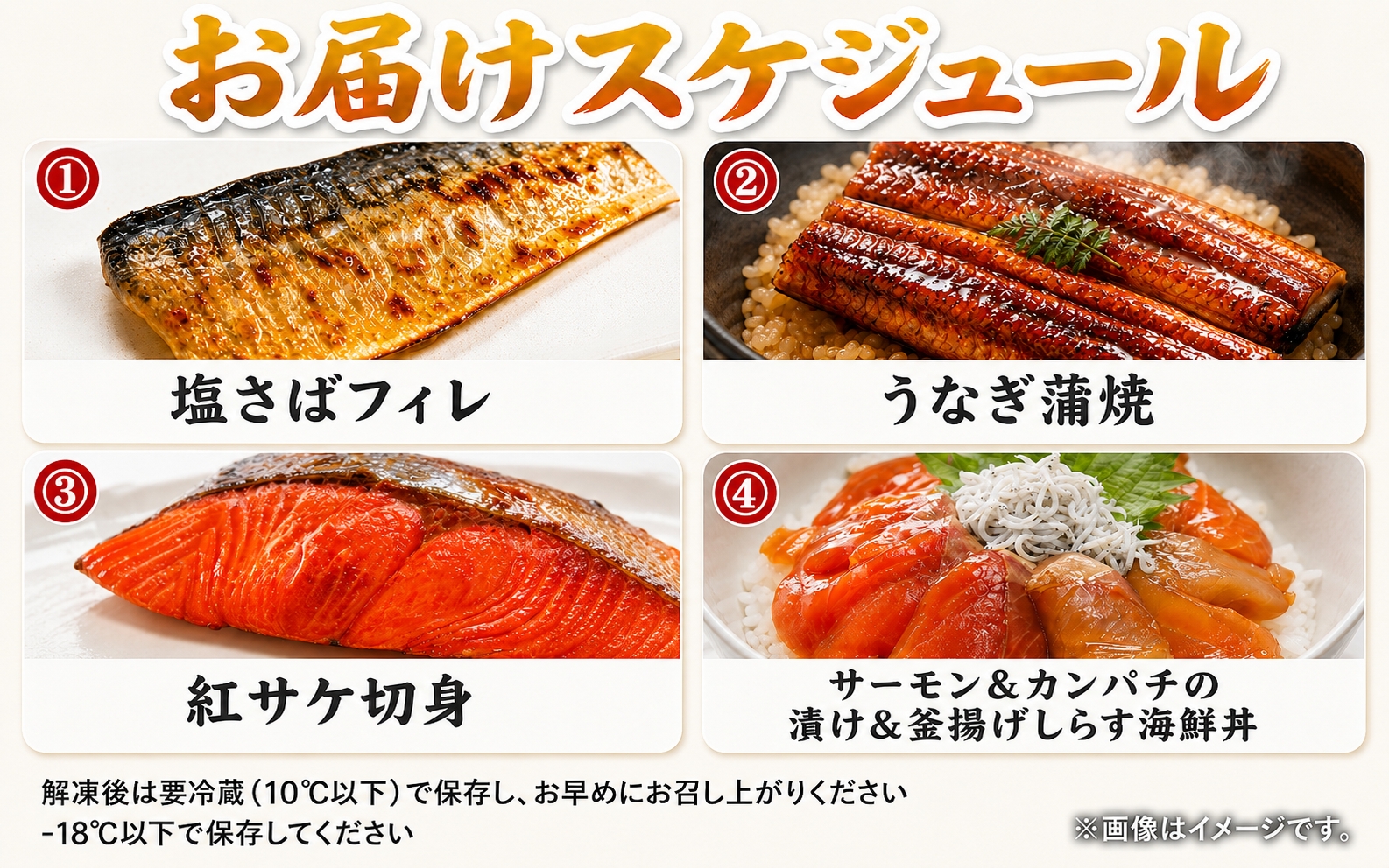 【全4回】困った時の1品に！＼晩ご飯直行／絶品おかず定期便（さば・鰻・サケ・海鮮丼）