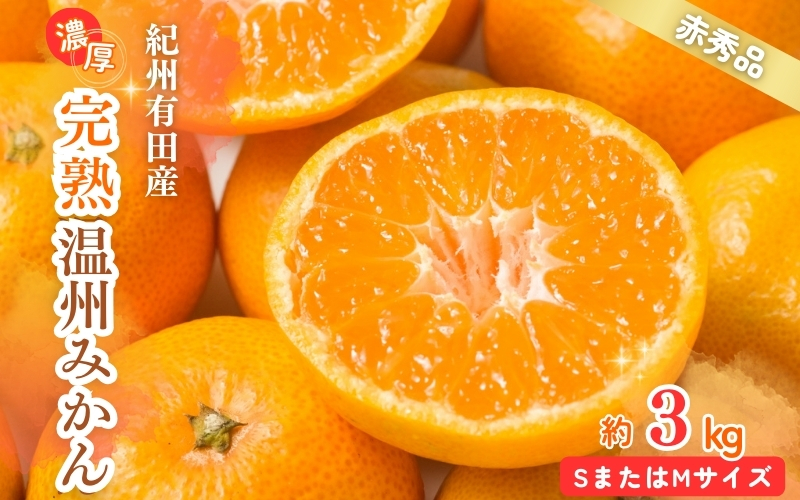 【先行予約受付 有田ミカン】紀州有田産　濃厚完熟温州みかん　3kg（ＭサイズまたはＳサイズ）※2026年11月下旬～2027年1月下旬頃に順次発送予定(お届け日指定不可) みかん 柑橘類【uot713A】