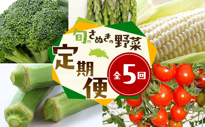 野菜セット 定期便 全5回 香川県産 さぬきのめざめ アスパラガス アスパラ ブロッコリー ホワイトコーン とうもろこし オクラ ミニトマト トマト 約2.5kg 約800g 約700g 旬 旬の野菜 野菜 国産 詰め合わせ 五色青果 香川県 東かがわ市 46312763