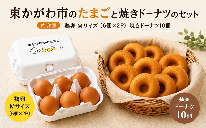 東かがわ市のたまごと焼きドーナツのセット「鶏卵Mサイズ（6個×2P）焼きドーナツ10個」 たまご 卵 鶏卵 ドーナツ 焼き菓子 セット