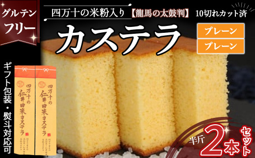 四万十の米粉カステラ【龍馬の太鼓判】プレーン＆プレーン半斤2本セット ／Bmu-C69