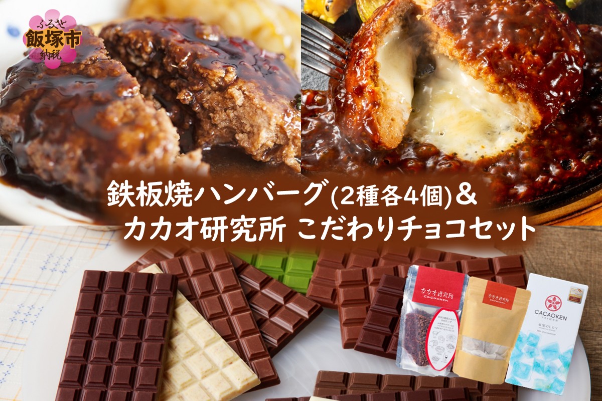 【B1-035】鉄板焼ハンバーグ(2種各4個)＆カカオ研究所 こだわりチョコセット