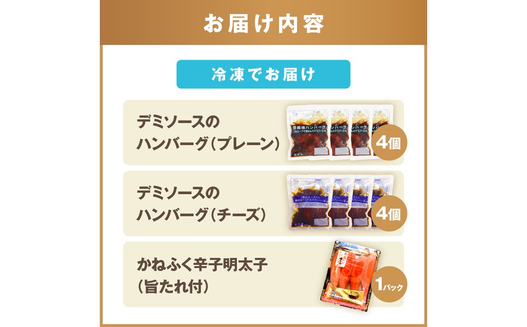 【A5-301】かねふく辛子明太子&デミソースのハンバーグ2種セット