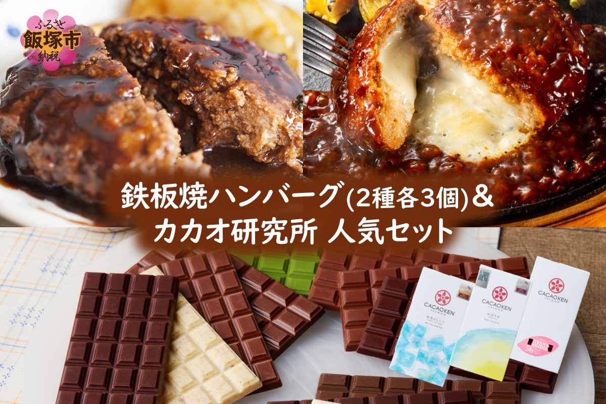 【B-203】鉄板焼ハンバーグ(2種各3個)＆カカオ研究所 人気セット