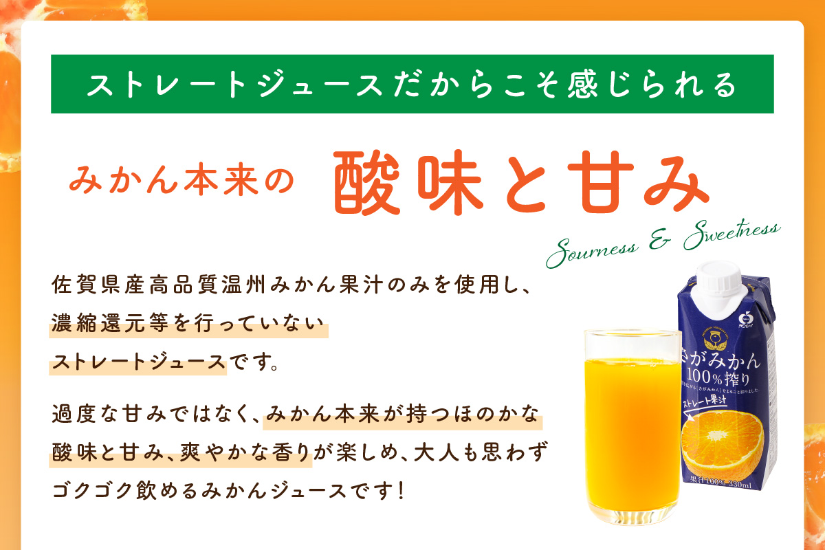 【佐賀県産温州みかん使用】 みかんジュース さがみかん100%搾り 330ml×12本入り 2箱セット 173-A067