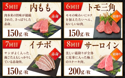 【全12回定期便】1年間 毎月異なる部位をお届け 【各月4枚】 肉好きに贈る 豪華月替わりステーキ定期便　吉野ヶ里町/ミートフーズ華松 [FAY127]