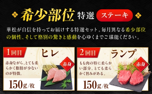 【全6回定期便】プロ厳選！赤身希少部位だけをお届け 贅沢に味わう 月替わりステーキ定期便　吉野ヶ里町/ミートフーズ華松 [FAY129]