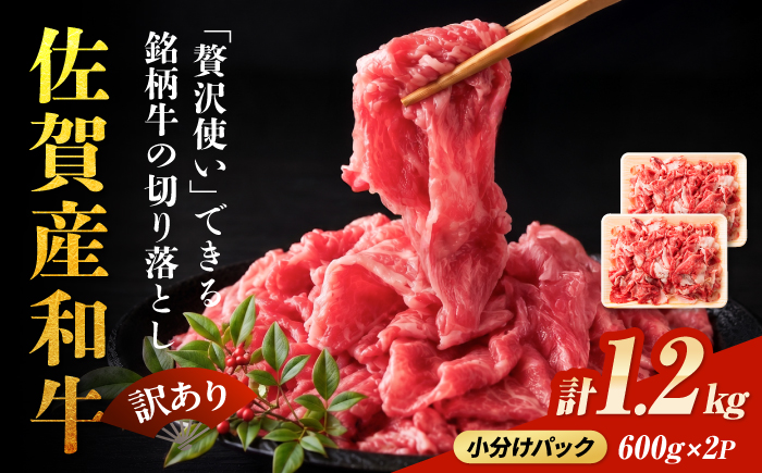 【不揃い訳あり・部位おまかせ】佐賀産和牛 切り落とし 肩orバラ 計1.2kg（600g×2） 吉野ヶ里町 [FDB001]