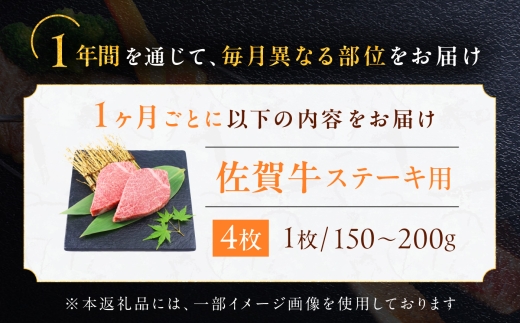【全12回定期便】1年間 毎月異なる部位をお届け 【各月4枚】 肉好きに贈る 豪華月替わりステーキ定期便　吉野ヶ里町/ミートフーズ華松 [FAY127]