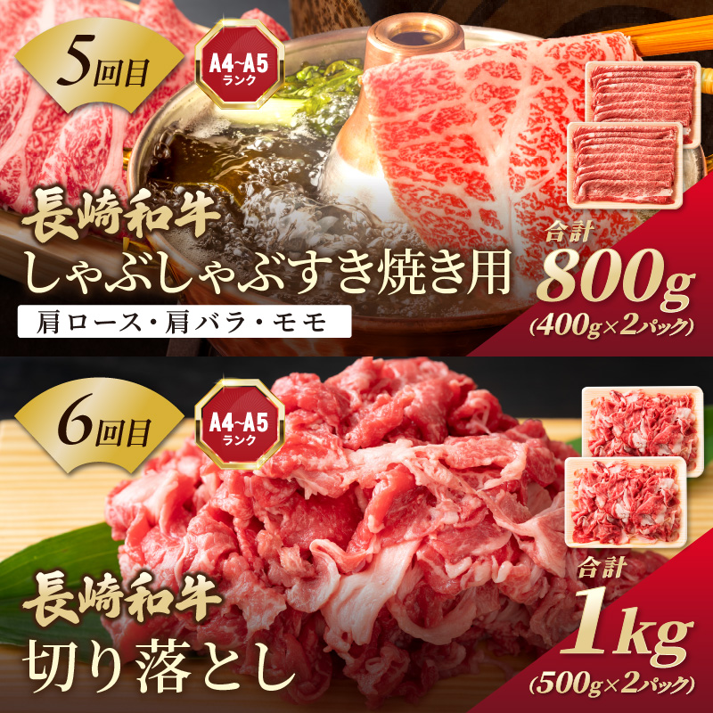 【全6回定期便】訳あり長崎和牛定期便 (長崎和牛 焼肉 切り落とし しゃぶしゃぶ すき焼き )【999-0010】