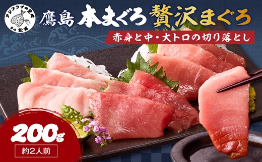 鷹島産本まぐろ 贅沢まぐろ たっぷり2人前(赤身と中・大トロの切り落とし200g)×1パック( まぐろ マグロ 鮪 大トロ 中トロ 赤身 本まぐろ 切り落とし 簡単解凍 )【134-0012】