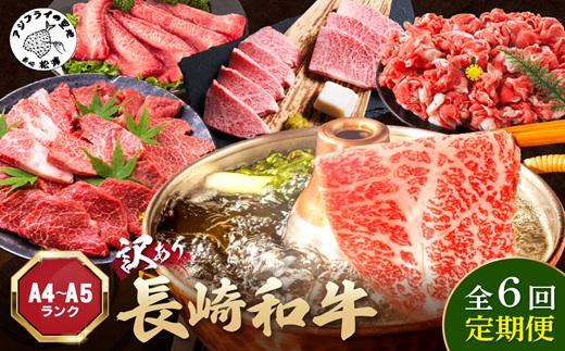 【全6回定期便】訳あり長崎和牛定期便 (長崎和牛 焼肉 切り落とし しゃぶしゃぶ すき焼き )【999-0010】