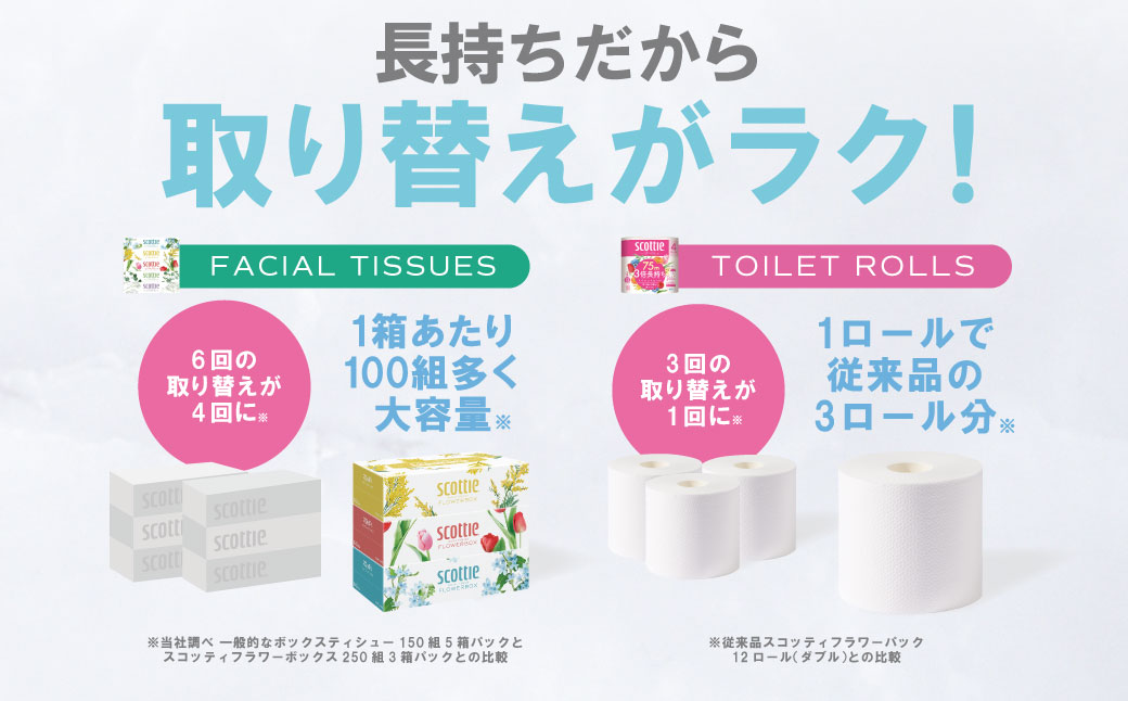 【スコッティ】 組み合わせ ティシュー フラワーボックス 250組 5箱 トイレットロール ダブル フラワーパック 3倍長持ち 4ロール ティッシュ トイレットペーパー 日用品 防災備蓄 ストック 備蓄 新生活 防災 消耗品 生活用品 日用消耗品 箱ティッシュ 熊本県 八代市