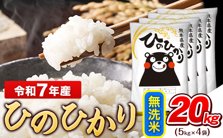 令和7年産 無洗米 ひのひかり 20kg《7-14日以内に出荷予定(土日祝除く)》コメ 米 無洗米 令和7年産 高レビュー｜人気米 熊本県産米 お米 生活応援米