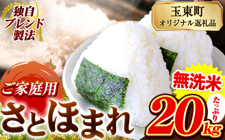 熊本県産 さとほまれ 無洗米 ご家庭用 20kg 《3-7日以内に出荷予定(土日祝除く)》熊本県 玉名郡 玉東町 米 こめ コメ ブレンド米 送料無料