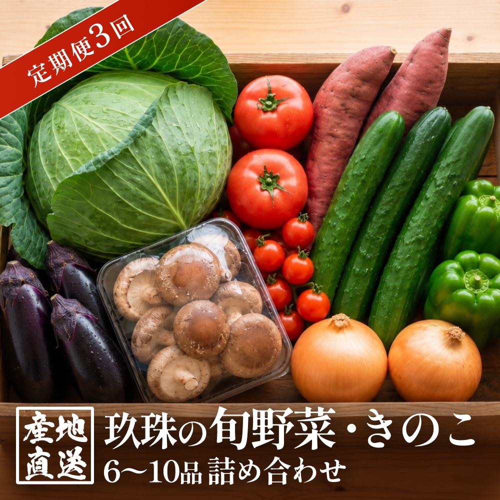 【ふるさと納税】3回定期便　玖珠の 旬野菜 ・ きのこ 6-10品 詰め合わせ  ｜ 大分県玖珠町 野菜 きのこ 旬 定期便 冷蔵 産地直送 新鮮 お取り寄せ