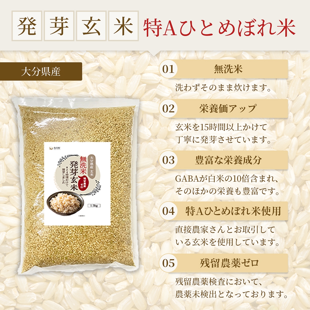 特Aひとめぼれ米 残留農薬ゼロ 発芽玄米 1.5kg×10袋(15kg) 令和7年度産 無洗米 大分県産 天皇献上米