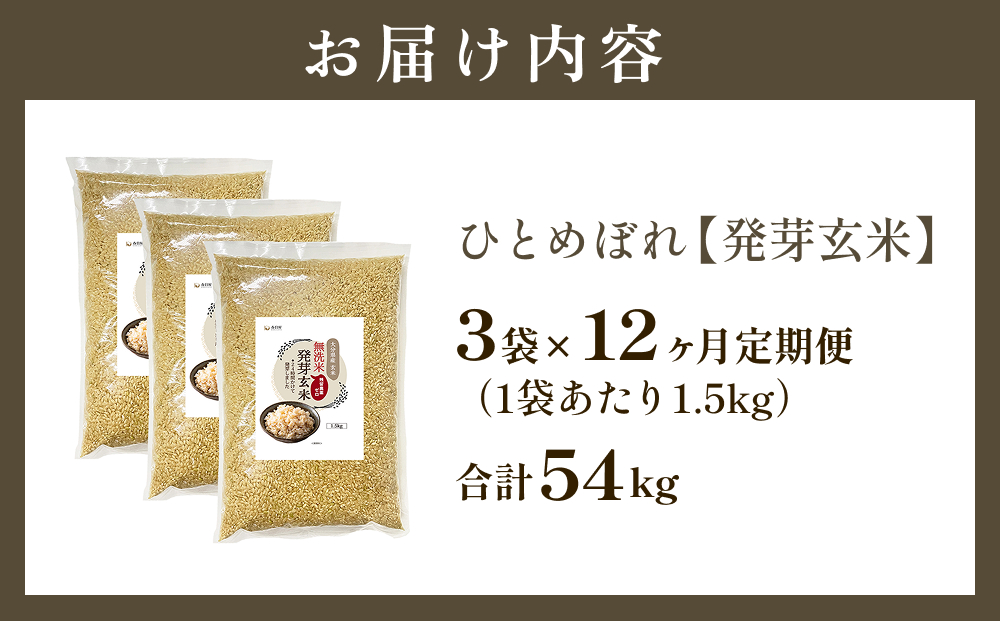 特A ひとめぼれ 米 残留農薬ゼロ 発芽玄米 1.5kg × 3袋 12ヶ月 毎月定期便 無洗米 令和7年度産 玄米 こめ コメ お米 ヒトメボレ ご飯 ライス 大分県 大分 玖珠町 玖珠