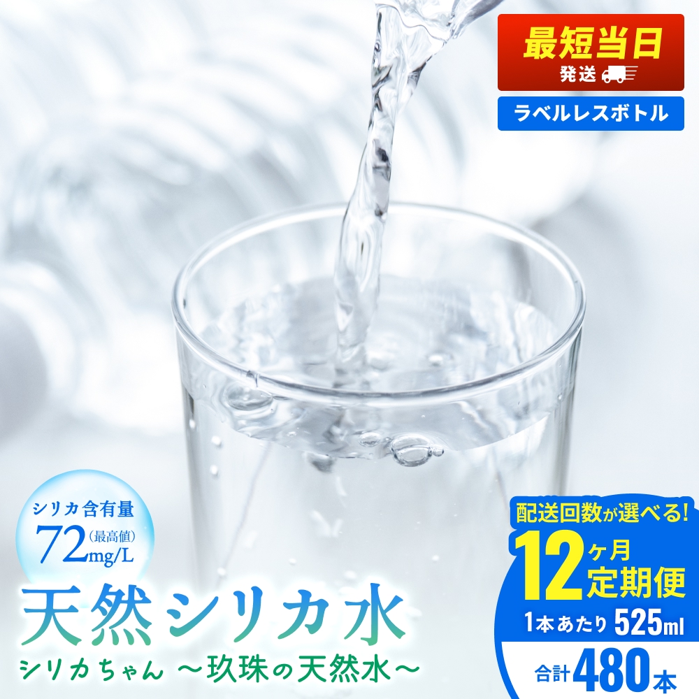 【3ヶ月定期便】天然水 シリカ 525ml × 40本 ＜シリカちゃん〜玖珠の天然水〜＞    水 水 500ml 500ml 天然水 天然水 ラベルレス 天然シリカ 水 シリカ水 ミネラルウォーター 国産 保存可能 水 防災 備蓄 シリカ水 シリカ水 SDGs